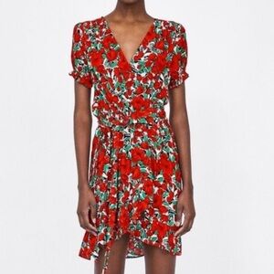 Zara Floral Red Dress Size XS